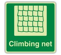 V Safety Glow In The Dark Climbing Net Sign - 450 x 450 mm - Made From Double Glow Self Adhesive Vinyl - Marine Safety Signage - Made in Britain