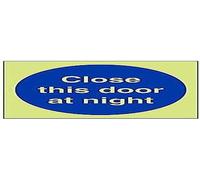V Safety Glow In The Dark Close This Door At Night Mandatory Sign - 100mm x 100mm - Rigid Plastic