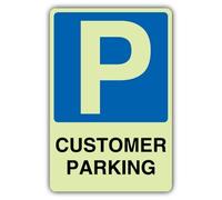 V Safety Glow In The Dark Customer Parking - Mandatory Blue Parking Sign - 300 x 450 mm - Made From Double Glow Self Adhesive Vinyl - Mandatory Safety Signage - Made in Britain