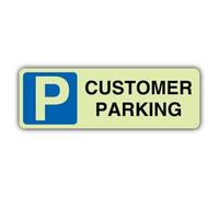 V Safety Glow In The Dark Customer Parking - Mandatory Blue Parking Sign - Landscape Format - 750 x 250 mm - Made From Double Glow Self Adhesive Vinyl - Mandatory Safety Signage - Made in Britain