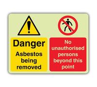 V Safety Glow In The Dark Danger Asbestos Being Removed No Unauthorised Persons - 600 x 450 mm - Made From Triple Glow Self Adhesive Vinyl - Hazard Warning Signage - Made in Britain