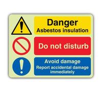 V Safety Glow In The Dark Danger Asbestos - Do Not Disturb - Avoid Damage Sign - 600 x 450 mm - Made From Double Glow Rigid Plastic - Hazard Warning Signage - Made in Britain