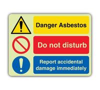 V Safety Glow In The Dark Danger Asbestos - Do Not Disturb - Report Damage Sign - 600 x 450 mm - Made From Triple Glow Rigid Plastic - Hazard Warning Signage - Made in Britain