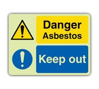 V Safety Glow In The Dark Danger Asbestos - Keep Out Sign - 800 x 600 mm - Made From Double Glow Rigid Plastic - Hazard Warning Signage - Made in Britain