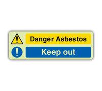 V Safety Glow In The Dark Danger Asbestos - Keep Out Sign - Landscape Format - 750 x 250 mm - Made From Double Glow Rigid Plastic - Hazard Warning Signage - Made in Britain