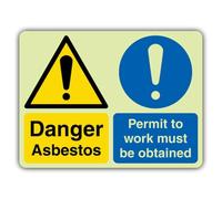 V Safety Glow In The Dark Danger Asbestos - Permit To Work Must Be Obtained Sign - 800 x 600 mm - Made From Double Glow Rigid Plastic - Hazard Warning Signage - Made in Britain