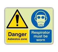 V Safety Glow In The Dark Danger Asbestos Zone - Respirator Sign - 800 x 600 mm - Made From Double Glow Self Adhesive Vinyl - Hazard Warning Signage - Made in Britain