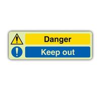 V Safety Glow In The Dark Danger - Dual Icon Keep Out Sign - Landscape Format - 600 x 200 mm - Made From Double Glow Self Adhesive Vinyl - Hazard Warning Signage - Made in Britain