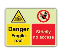V Safety Glow In The Dark Danger Fragile Roof - Dual Icon - Strictly No Access Sign - 400 x 300 mm - Made From Triple Glow Self Adhesive Vinyl - Hazard Warning Signage - Made in Britain