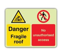 V Safety Glow In The Dark Danger - Fragile Roof - No Unauthorised Access Sign - 600 x 450 mm - Made From Triple Glow Rigid Plastic - Hazard Warning Signage - Made in Britain