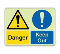 V Safety Glow In The Dark Danger Keep Out Sign - 600 x 450 mm - Made From Double Glow Rigid Plastic - Hazard Warning Signage - Made in Britain