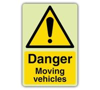 V Safety Glow In The Dark Danger Moving Vehicles Sign - 300 x 450 mm - Made From Triple Glow Self Adhesive Vinyl - Car Park & Traffic Signage - Made in Britain