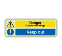 V Safety Glow In The Dark Danger Quarry Workings Keep Out Sign - 600 x 200 mm - Made From Triple Glow Rigid Plastic - Hazard Warning Signage - Made in Britain