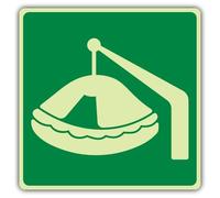 V Safety Glow In The Dark Davit Launched Liferaft Symbol Sign - Symbol Format - 450 x 450 mm - Made From Double Glow Self Adhesive Vinyl - Marine Safety Signage - Made in Britain