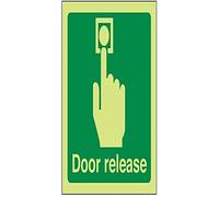 V Safety Glow In The Dark Door Release Door Sign - 100mm x 100mm - Self Adhesive Vinyl