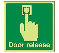 V Safety Glow In The Dark Door Release Door Sign - 150mm x 150mm - Rigid Plastic