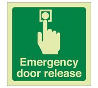 V Safety Glow In The Dark Emergency Door Release Door Sign - 100mm x 100mm - Self Adhesive Vinyl