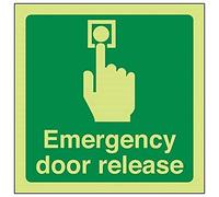 V Safety Glow In The Dark Emergency Door Release Door Sign - 150mm x 150mm - Self Adhesive Vinyl