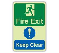 V Safety Glow In The Dark Emergency Fire Exit - Keep Clear Sign - 300 x 450 mm - Made From Double Glow Self Adhesive Vinyl - Fire Safety Signage - Made in Britain