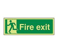V Safety Glow In The Dark Final Fire Exit Man Left Sign - 300mm x 100mm - Rigid Plastic, Green, 14010AX-G