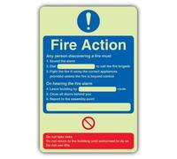 V Safety Glow In The Dark Fire Action - Any Person Discovering A Fire Sign - 300 x 450 mm - Made From Double Glow Self Adhesive Vinyl - Fire Safety Signage - Made in Britain