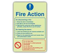 V Safety Glow In The Dark Fire Action - Basic Design Sign - 150 x 225 mm - Made From Triple Glow Self Adhesive Vinyl - Fire Safety Signage - Made in Britain