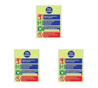 V Safety Glow In The Dark Fire Action Do Not Re-Enter Fire Action Notice Sign - 150mm x 200mm - Rigid Plastic (Pack of 3)