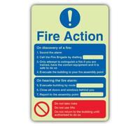 V Safety Glow In The Dark Fire Action Notice On Discovery - Only Attempt Sign - 150 x 225 mm - Made From Triple Glow Rigid Plastic - Fire Safety Signage - Made in Britain