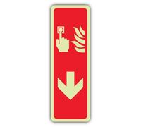 V Safety Glow In The Dark Fire Alarm Arrow Down Sign - 100 x 300 mm - Made From Triple Glow Rigid Plastic - Fire Safety Signage - Made in Britain