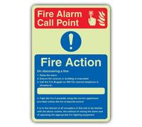V Safety Glow In The Dark Fire Alarm Call Point - Fire Action - On Discovering A Fire Sign - 150 x 225 mm - Made From Double Glow Self Adhesive Vinyl - Fire Safety Signage - Made in Britain
