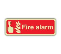 V Safety Glow In The Dark Fire Alarm Sign - Landscape Format - 210 x 70 mm - Made From Triple Glow Rigid Plastic - Fire Safety Signage - Made in Britain