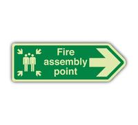 V Safety Glow In The Dark Fire Assembly Point Arrow Right Sign - 450 x 150 mm - Made From Triple Glow Self Adhesive Vinyl - Fire Safety Signage - Made in Britain