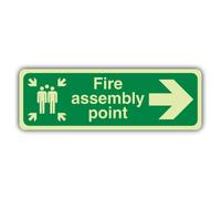 V Safety Glow In The Dark Fire Assembly Point Arrow Right Sign - Slim Format - 210 x 70 mm - Made From Triple Glow Rigid Plastic - Fire Safety Signage - Made in Britain