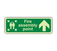 V Safety Glow In The Dark Fire Assembly Point Arrow Up Sign - 300 x 100 mm - Made From Double Glow Rigid Plastic - Fire Safety Signage - Made in Britain