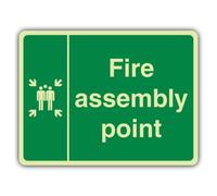 V Safety Glow In The Dark Fire Assembly Point Sign - Landscape Format - 600 x 450 mm - Made From Double Glow Self Adhesive Vinyl - Fire Safety Signage - Made in Britain