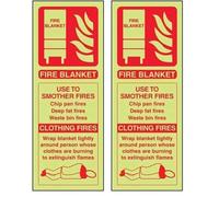 V Safety Glow In The Dark Fire Blanket Id Fire Extinguisher Sign - 100mm x 280mm - Self Adhesive Vinyl (Pack of 2)