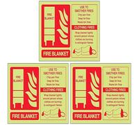 V Safety Glow In The Dark Fire Blanket Id Fire Extinguisher Sign - 150mm x 100mm - Rigid Plastic (Pack of 3)