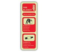 V Safety Glow In The Dark Fire Blanket Sign - 75 x 225 mm - Made From Triple Glow Rigid Plastic - Fire Safety Signage - Made in Britain