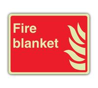 V Safety Glow In The Dark Fire Blanket Sign - Landscape Format - 400 x 300 mm - Made From Double Glow Self Adhesive Vinyl - Fire Safety Signage - Made in Britain