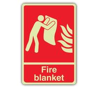 V Safety Glow In The Dark Fire Blanket With Man Sign - 150 x 225 mm - Made From Double Glow Self Adhesive Vinyl - Fire Safety Signage - Made in Britain
