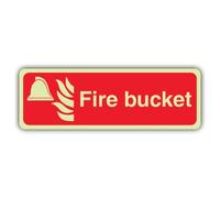 V Safety Glow In The Dark Fire Bucket Sign - Landscape Format - 450 x 150 mm - Made From Triple Glow Rigid Plastic - Fire Safety Signage - Made in Britain