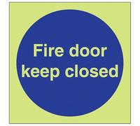 V Safety Glow In The Dark Fire Door Keep Closed Sign - 100mm x 100mm - Self Adhesive Vinyl