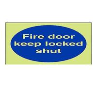 V Safety Glow In The Dark Fire Door Keep Locked Shut Sign - 100mm x 100mm - Rigid Plastic