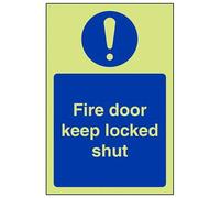 V Safety Glow In The Dark Fire Door Keep Locked Shut Sign - Portrait - 150mm x 200mm - Self Adhesive Vinyl