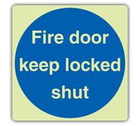 V Safety Glow In The Dark Fire Door Keep Locked Shut Sign - Square Format - 300 x 300 mm - Made From Double Glow Rigid Plastic - Fire Safety Signage - Made in Britain
