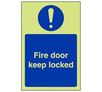 V Safety Glow In The Dark Fire Door Keep Locked Sign - Portrait - 100mm x 150mm - Self Adhesive Vinyl
