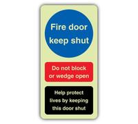 V Safety Glow In The Dark Fire Door Keep Shut - Do Not Block - Help Protect Lives Sign - 80 x 160 mm - Made From Double Glow Self Adhesive Vinyl - Fire Safety Signage - Made in Britain