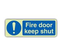 V Safety Glow In The Dark Fire Door Keep Shut -Landscape Sign - Landscape Format - 450 x 150 mm - Made From Double Glow Rigid Plastic - Fire Safety Signage - Made in Britain