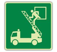 V Safety Glow In The Dark Fire Engine - Evacuation Sign - Symbol Format - 150 x 150 mm - Made From Triple Glow Rigid Plastic - Fire Safety Signage - Made in Britain