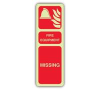V Safety Glow In The Dark Fire Equipment Missing Sign - 150 x 450 mm - Made From Triple Glow Self Adhesive Vinyl - Fire Safety Signage - Made in Britain